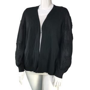 Chicos Womens Size 4 US XXL Cardigan 3D Applique Crochet Open Front Black